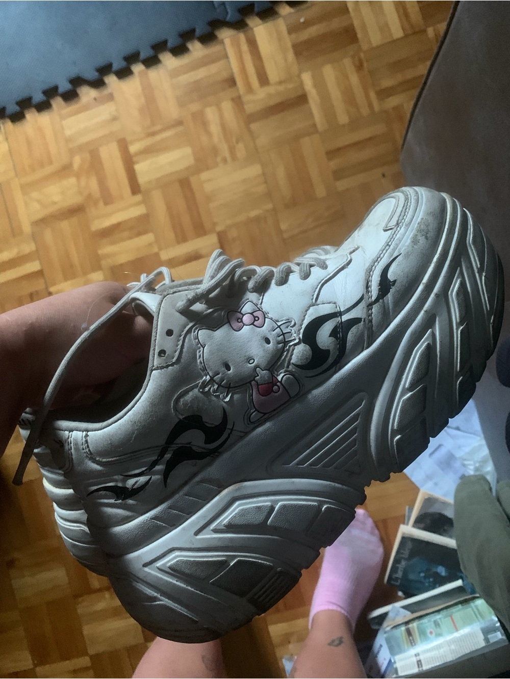 White Hello Kitty Platform Sneakers